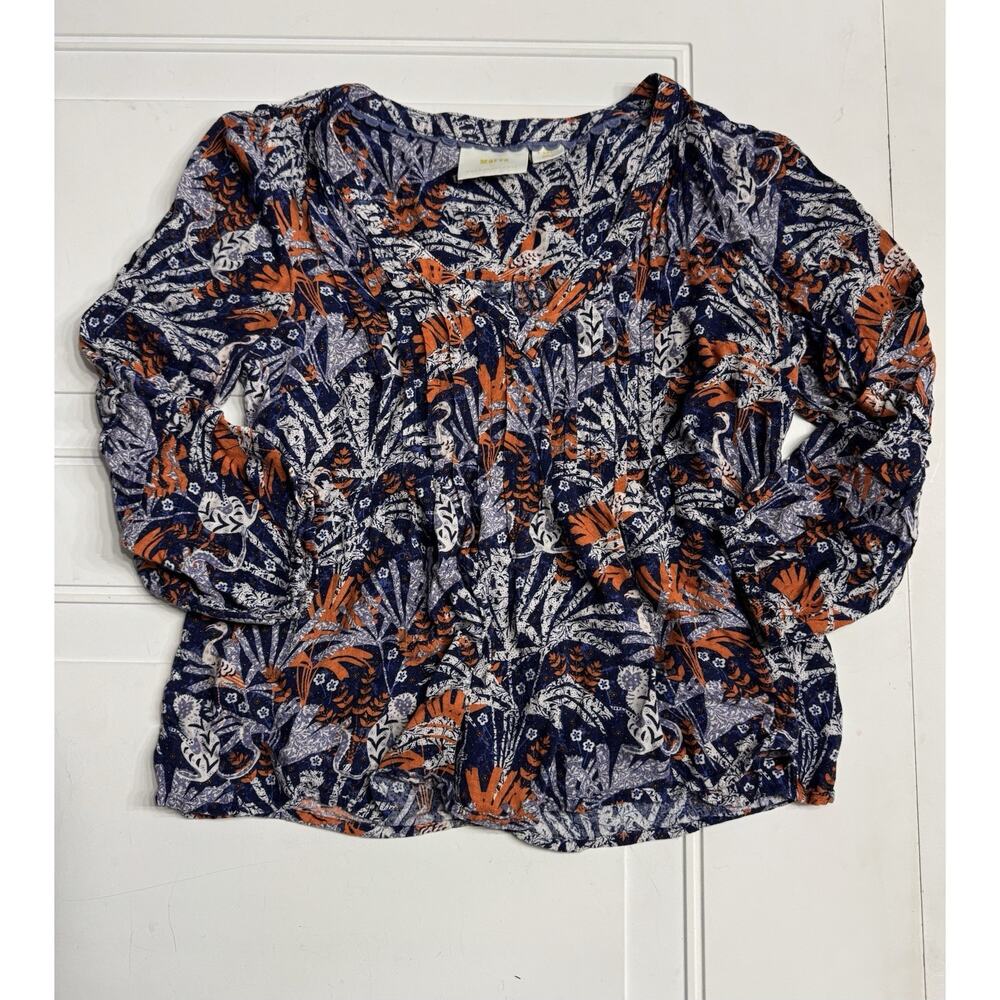 Maeve Anthropologie Boho Women’s Top Blouse XS Multicolor Blue 3/4 Sleeve - Picture 1 of 8